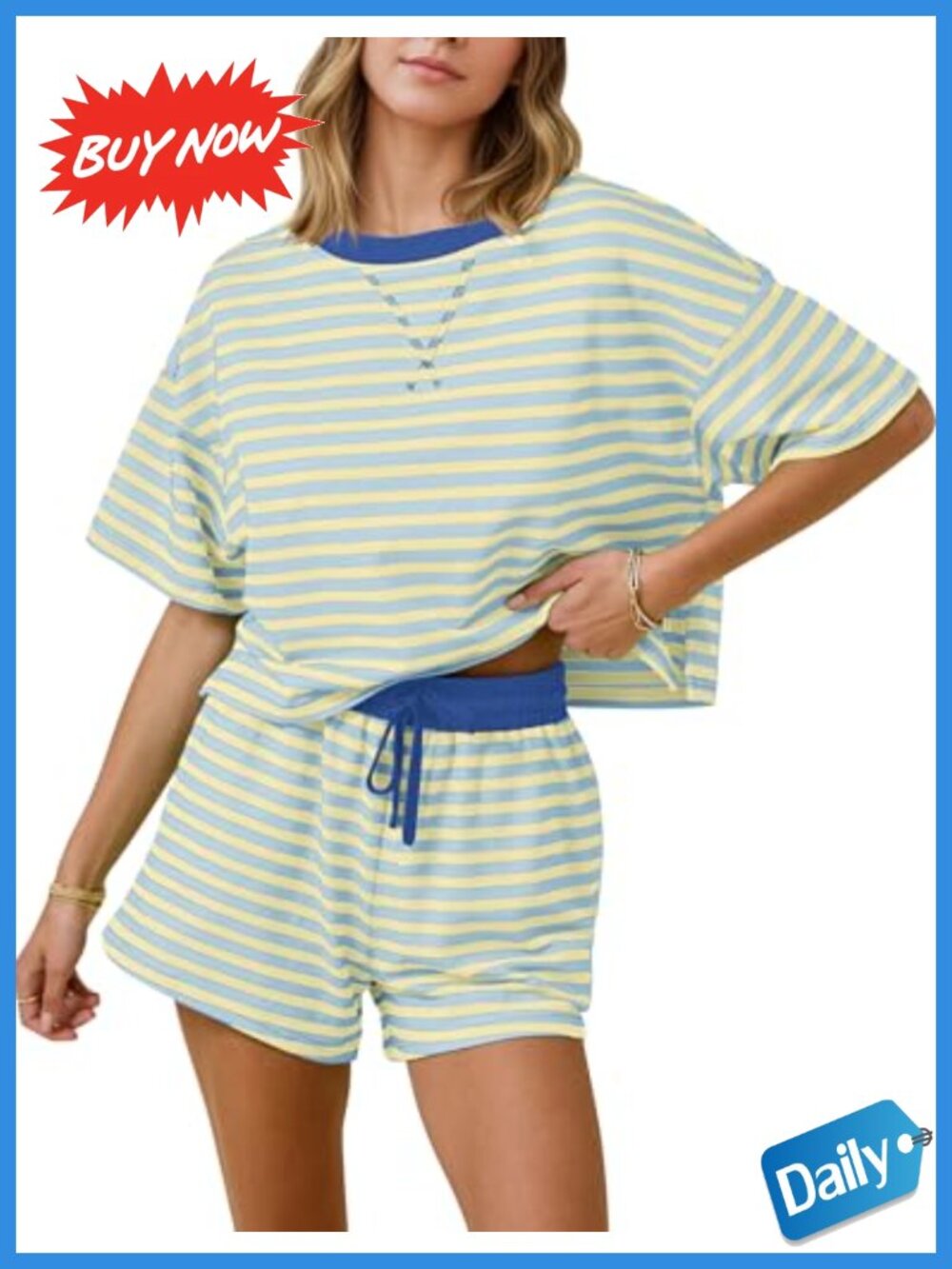 Women's 2pc Cotton Blend Lounge Set Crop Top Wide-Leg Shorts Pajamas